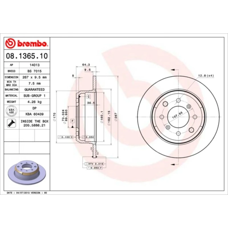Brembo Bremseskive 08.1365.10 til Alfa Romeo