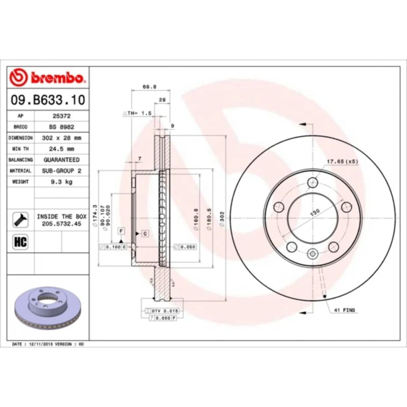 Brembo Bremseskive 09.B633.10, indvendigt ventileret