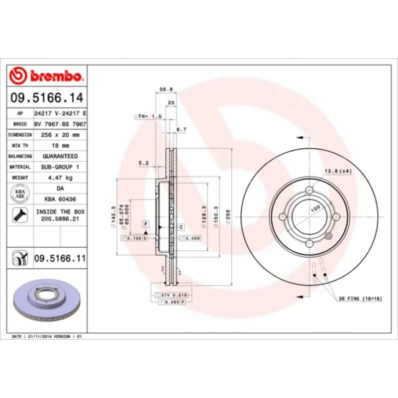 Brembo Bremseskive 09.5166.11 for VW & SEAT