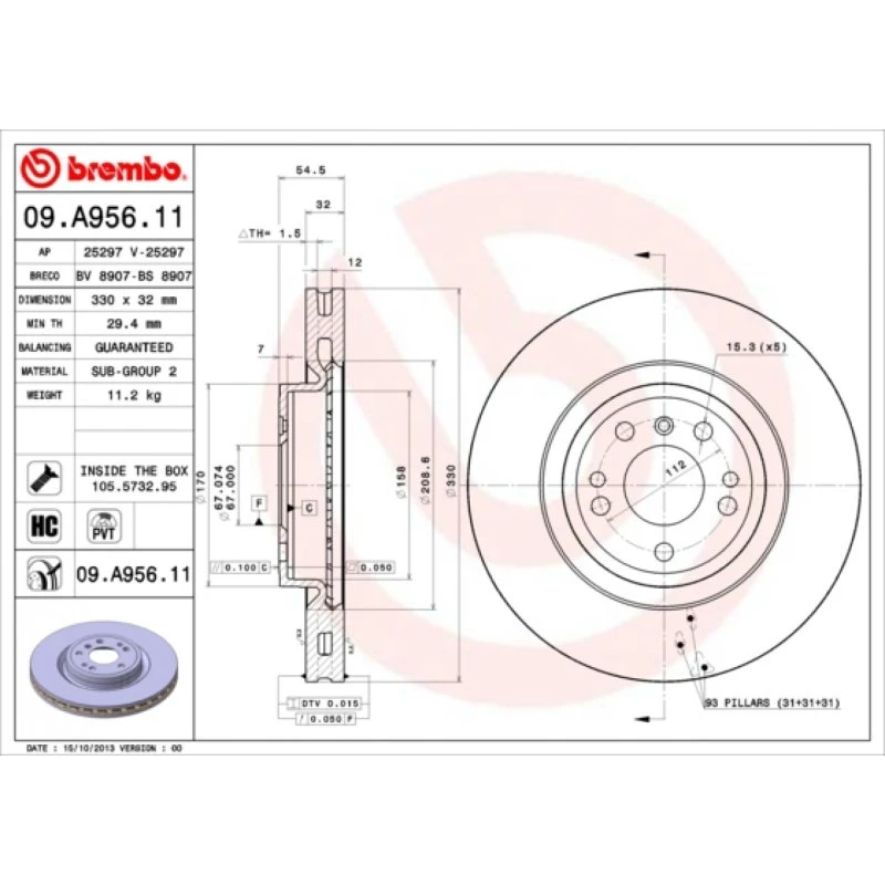 Brembo Bremseskive 09.A956.11 for Mercedes-Benz GLE/GLE Coupe M-Class