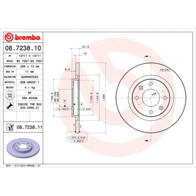 Brembo Bremseskive 08.7238.11 for Peugeot/Citroën