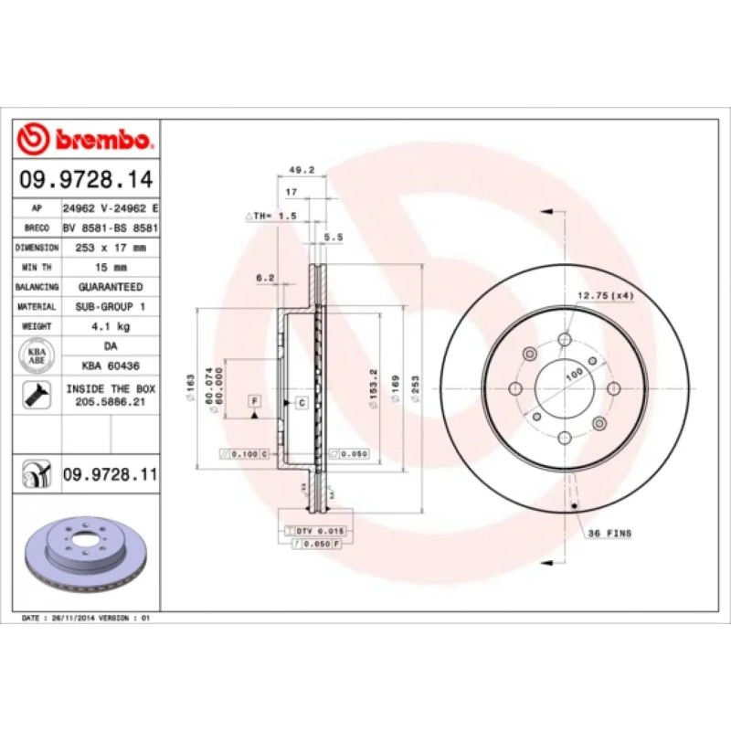 Brembo Bremseskive 09.9728.11 for Opel, Suzuki, Subaru