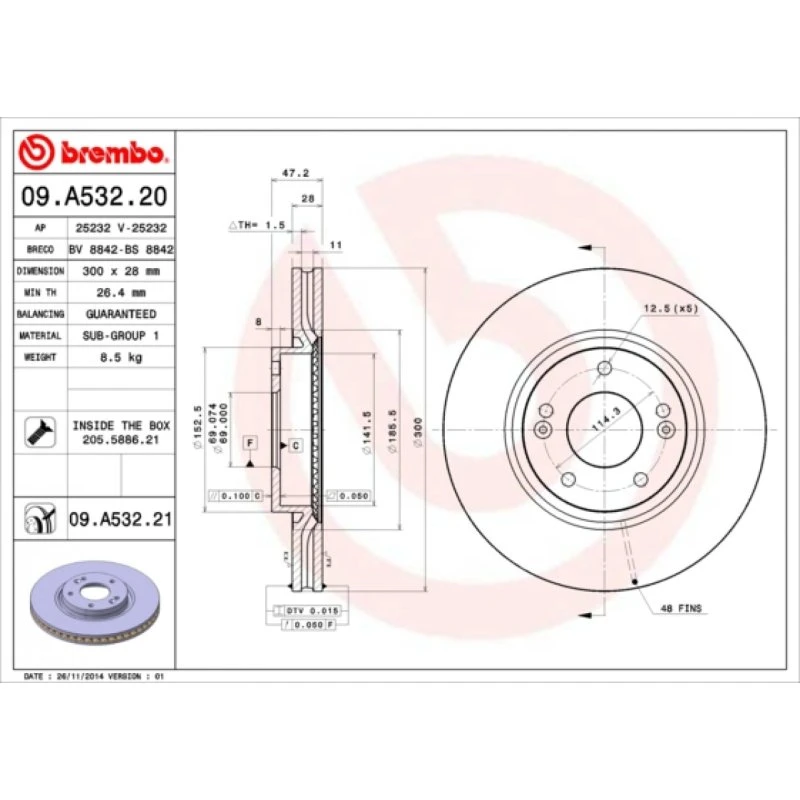Brembo Bremseskive 09.A532.21 for Hyundai/Kia