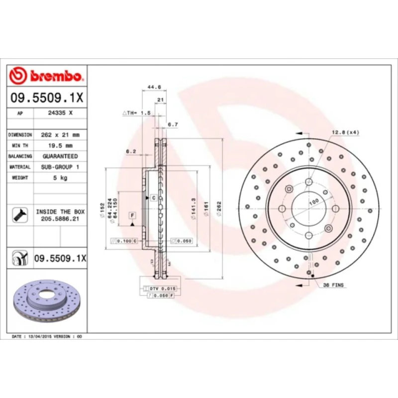 Brembo Bremseskive 09.5509.1X for Honda, MG, Rover