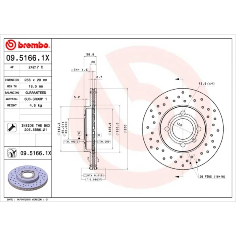 Brembo Bremseskive 09.5166.1X for VW & SEAT