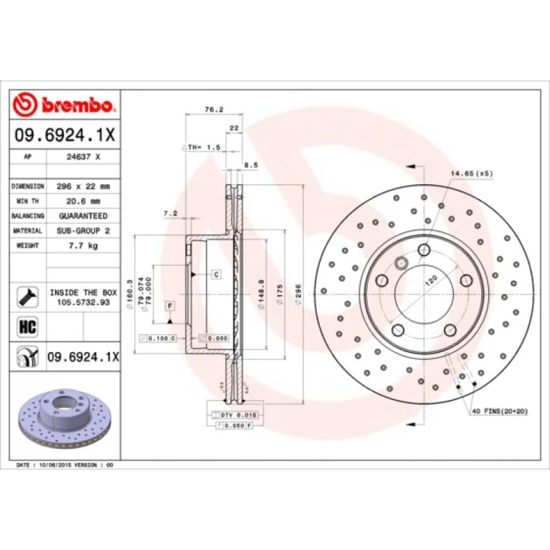 Brembo Bremseskive 09.6924.1X for BMW 5, 5 Touring