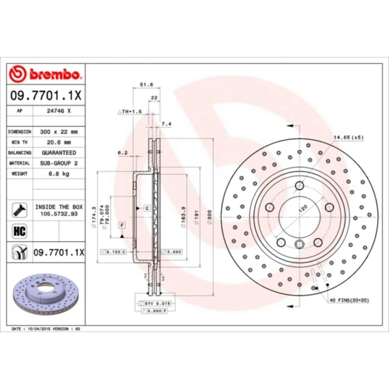 Brembo Bremseskive 09.7701.1X for BMW 3, Z3, Z4