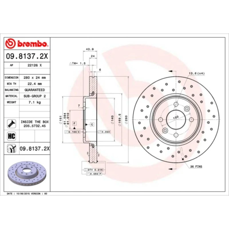 Brembo Bremseskive 09.8137.2X for Renault/Dacia