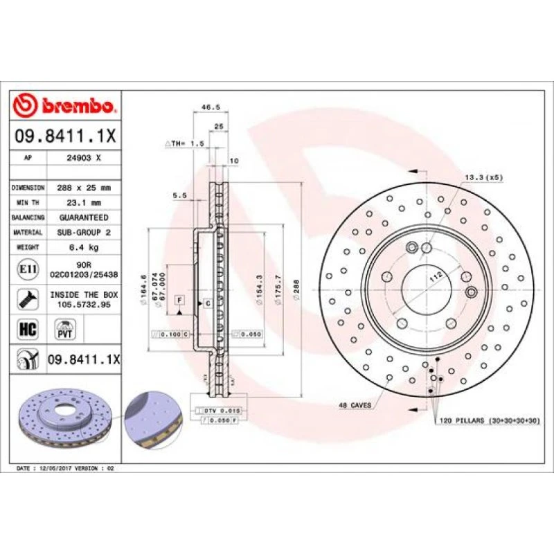 Brembo Bremseskive 09.8411.1X for Mercedes-Benz C-klasse