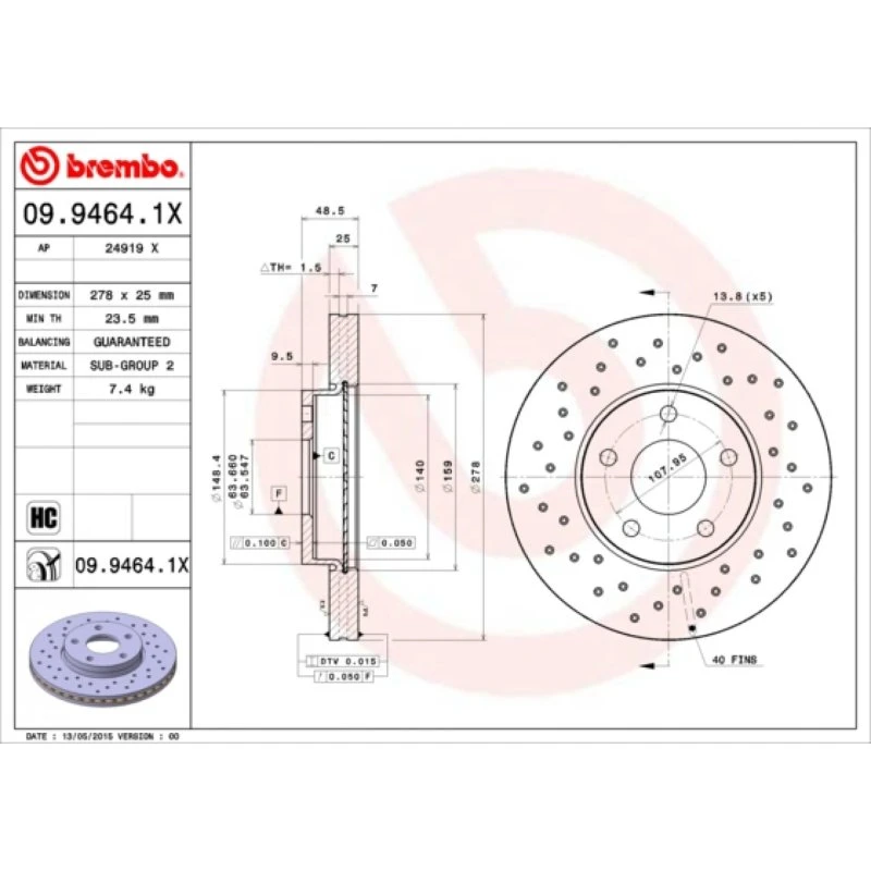 Brembo Bremseskive 09.9464.1X for Ford & Volvo