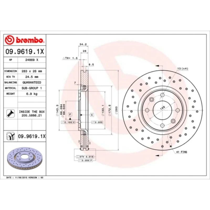 Brembo Bremseskive 09.9619.1X for OPEL, BMW, TOYOTA