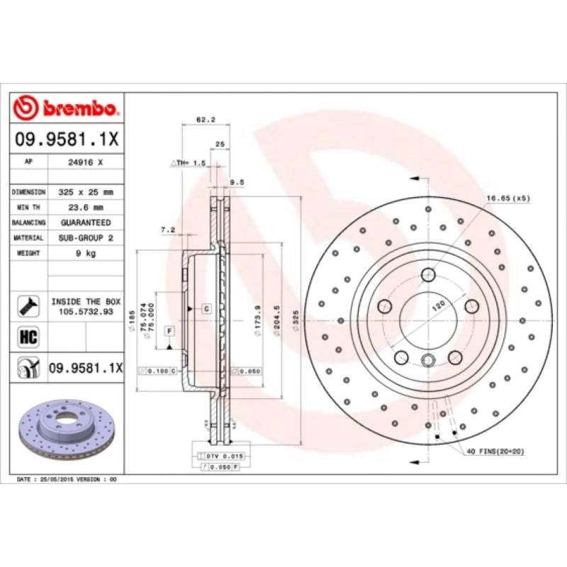 Brembo Bremseskive 09.9581.1X for BMW X3