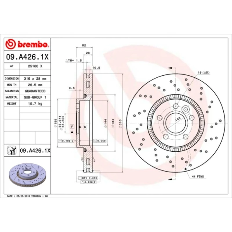 Brembo Bremseskive 09.A426.1X for Ford, Volvo, Land Rover