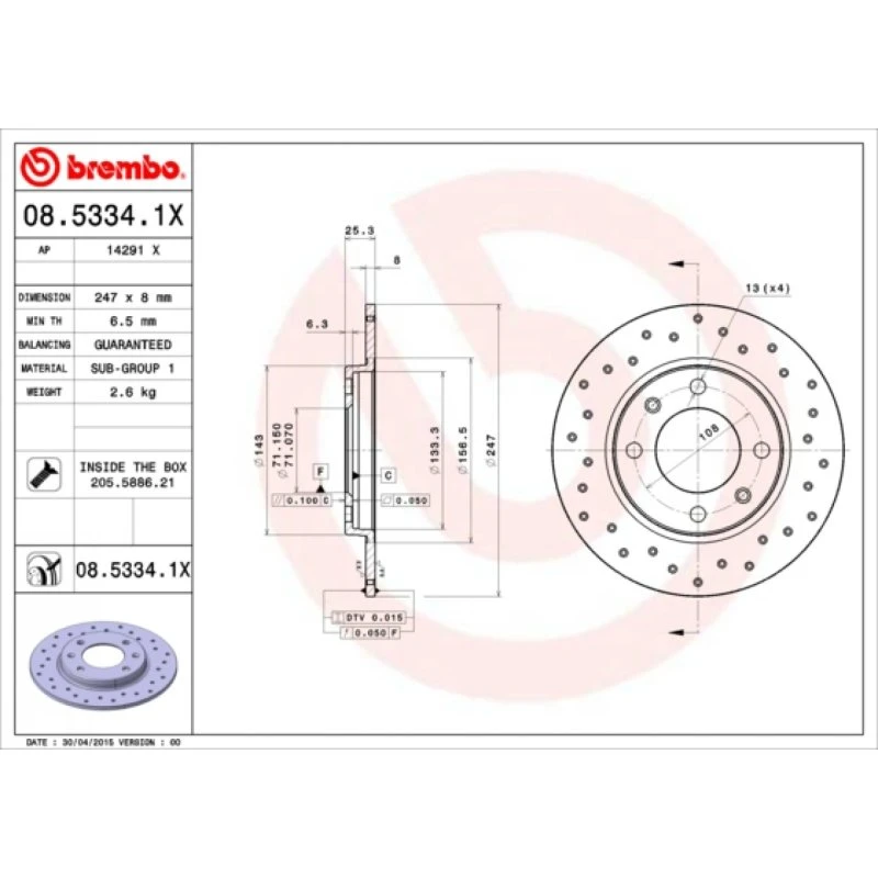 Brembo Bremseskive 08.5334.1X til Peugeot/Citroën