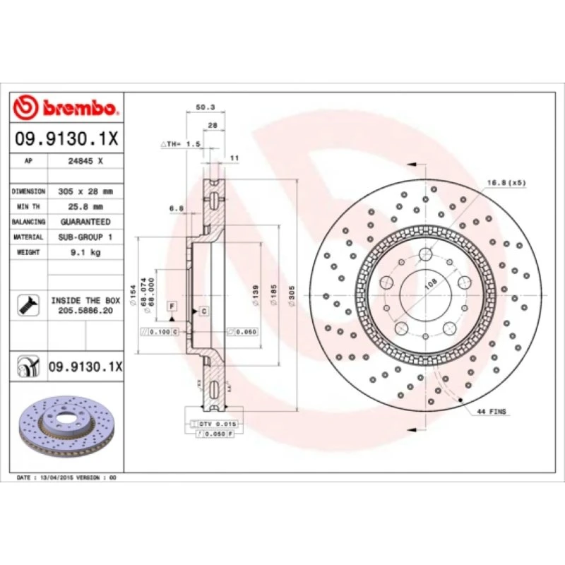 Brembo Bremseskive 09.9130.1X for Volvo S60/S80/V70/XC70
