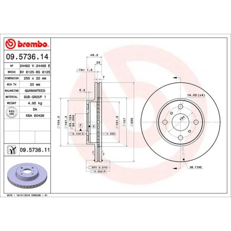 Brembo Bremseskive 09.5736.11, for TOYOTA Corolla