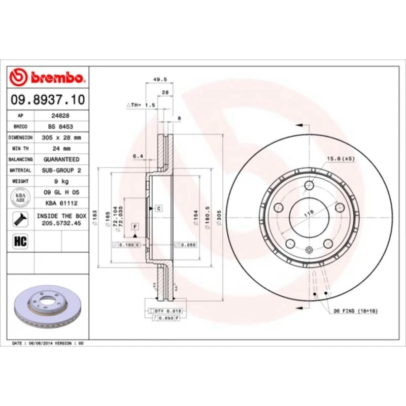Brembo Bremseskive 09.8937.11, 28 mm, for OPEL, RENAULT, NISSAN
