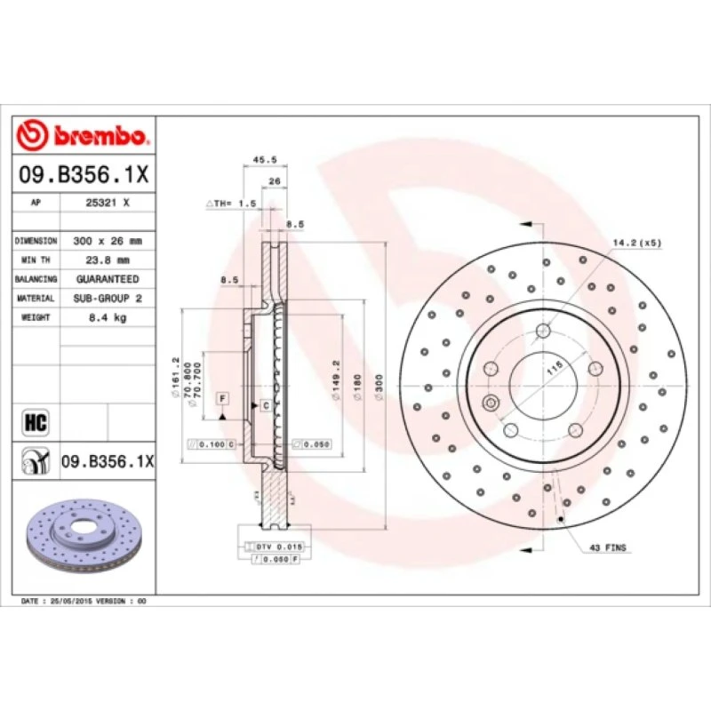 Brembo Bremseskive 09.B356.1X for Opel/Chevrolet/Vauxhall