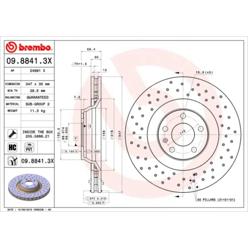 Brembo Bremseskive 09.8841.3X for Audi A6 C6 Allroad