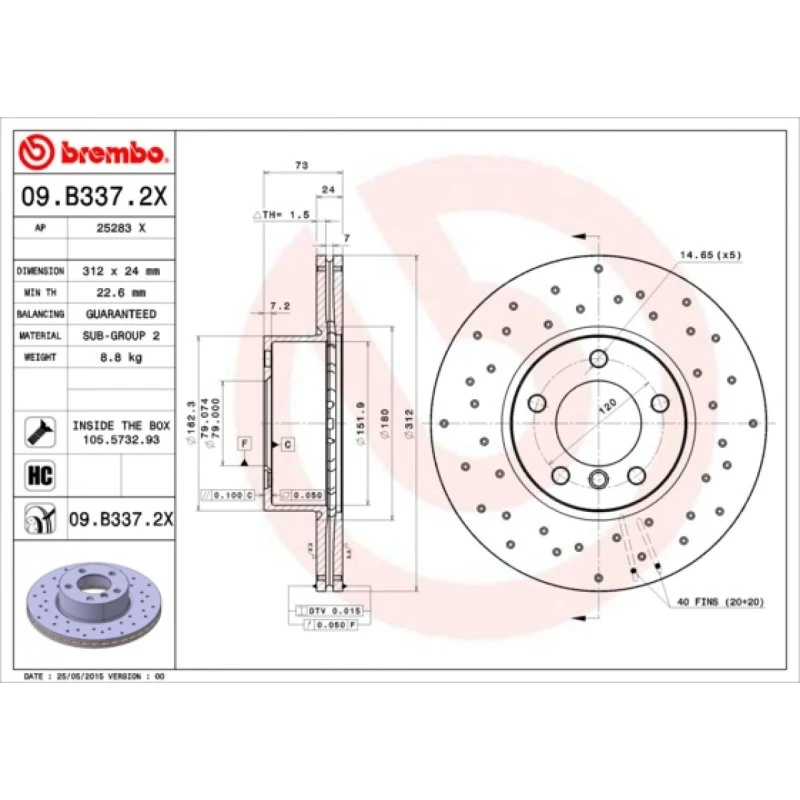 Brembo Bremseskive 09.B337.2X for BMW, perforeret, højkarboniseret