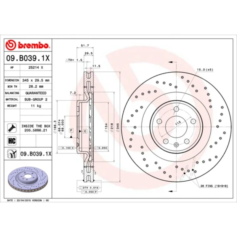 Brembo Bremseskive 09.B039.1X for Audi A4 B8, A5, Q5