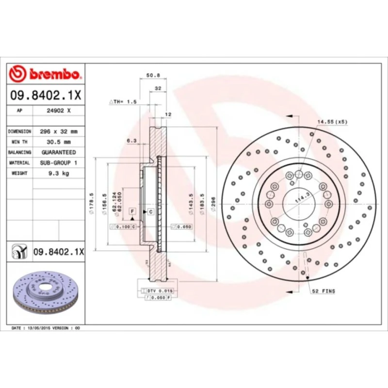 Brembo Bremseskive 09.8402.1X for Toyota/Lexus
