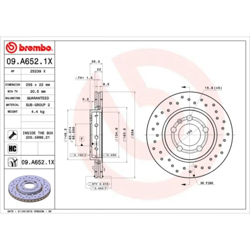 Brembo Bremseskive 09.A652.1X for VW/Audi/Skoda 17"