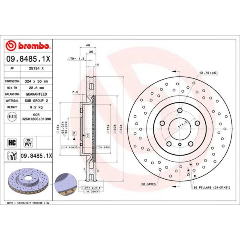 Brembo Bremseskive 09.8485.1X for Nissan 350Z