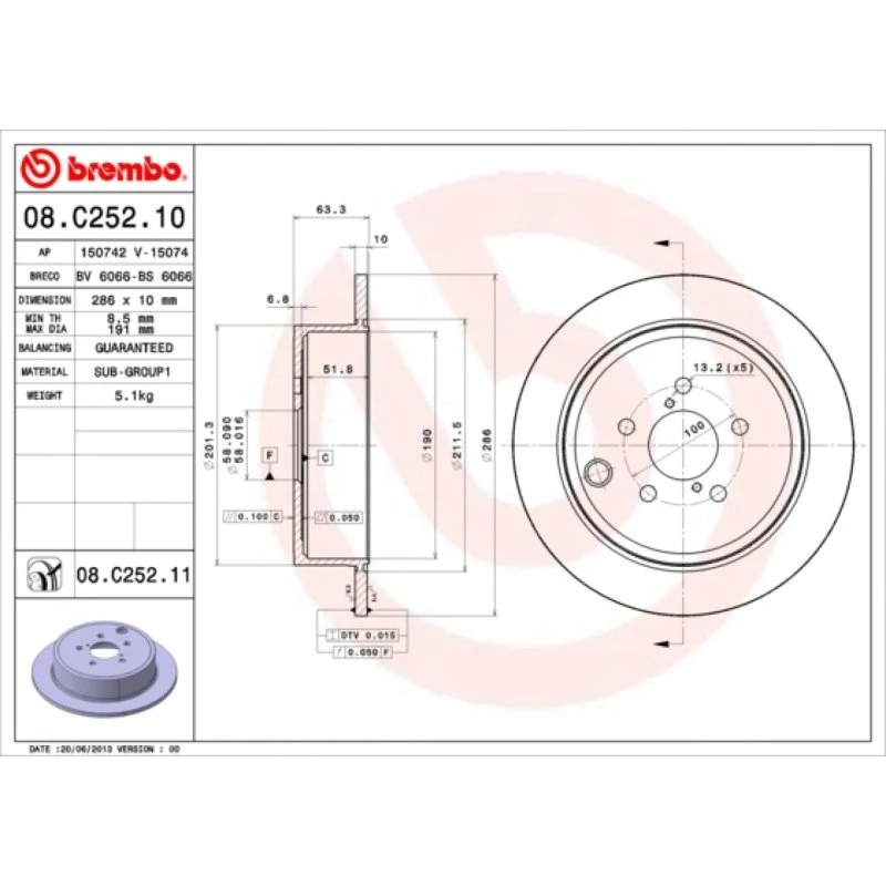Brembo Bremseskive 08.C252.11 til Toyota GT 86 & Subaru BRZ/Impreza
