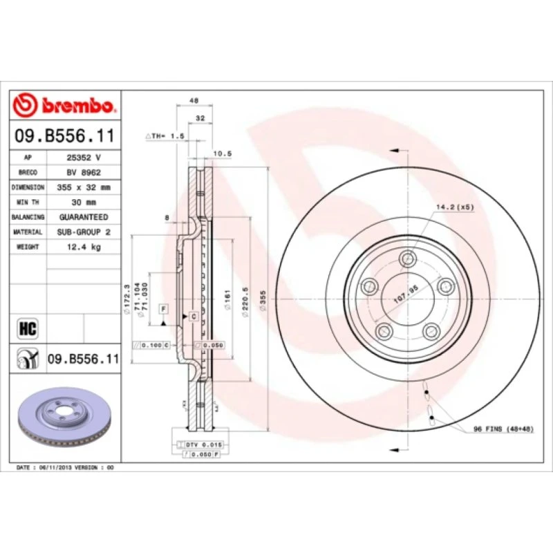 Brembo Bremseskive 09.B556.11 for Jaguar (32 mm, indvendigt ventileret)