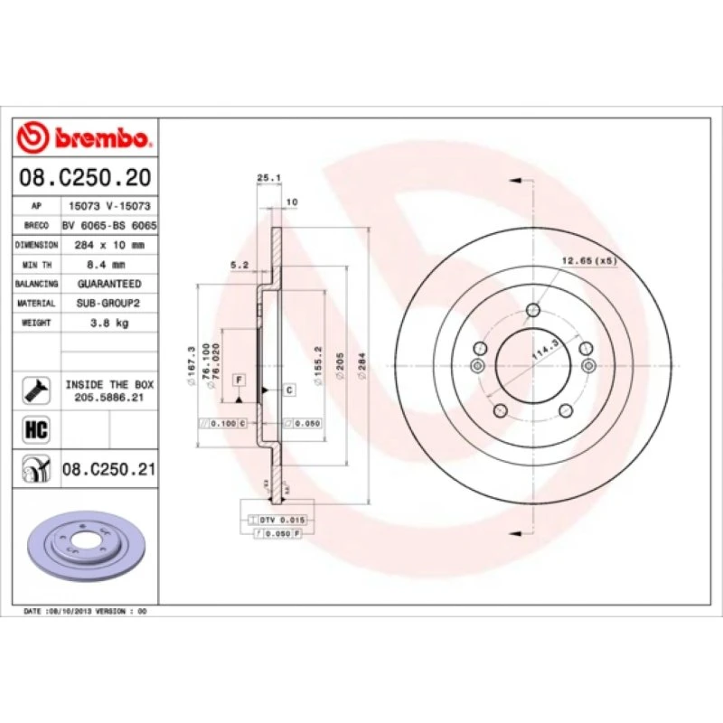Brembo Bremseskive 08.C250.21 for Hyundai i40