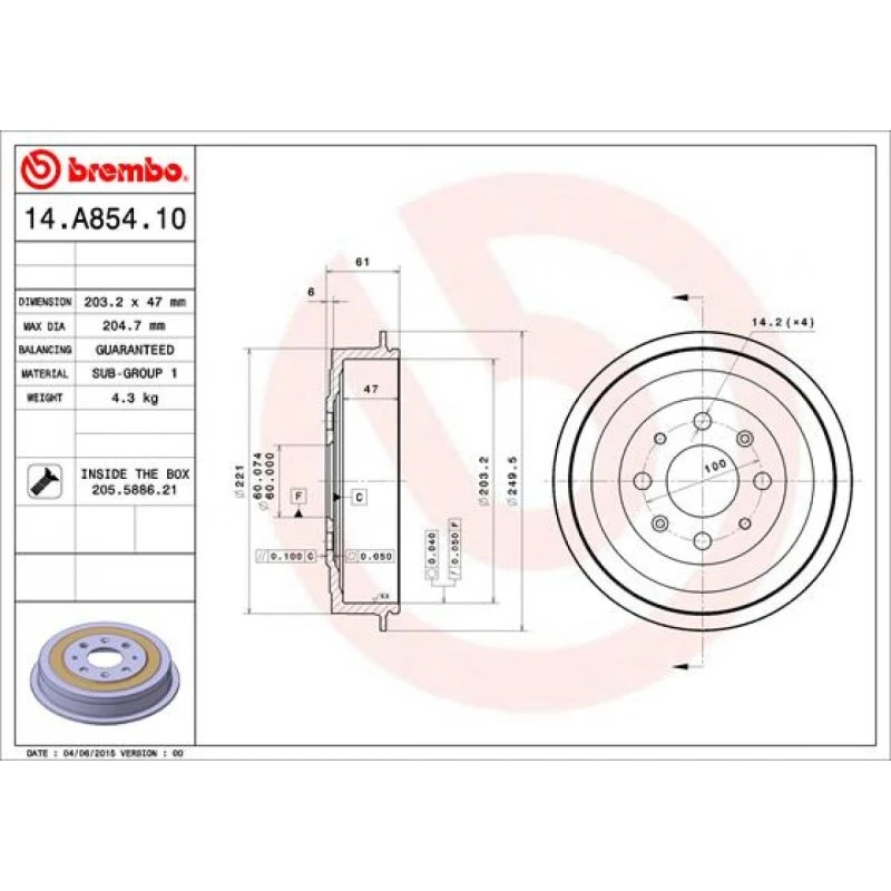 Brembo Bremsetromle 14.A854.10 til Opel, Fiat, Vauxhall
