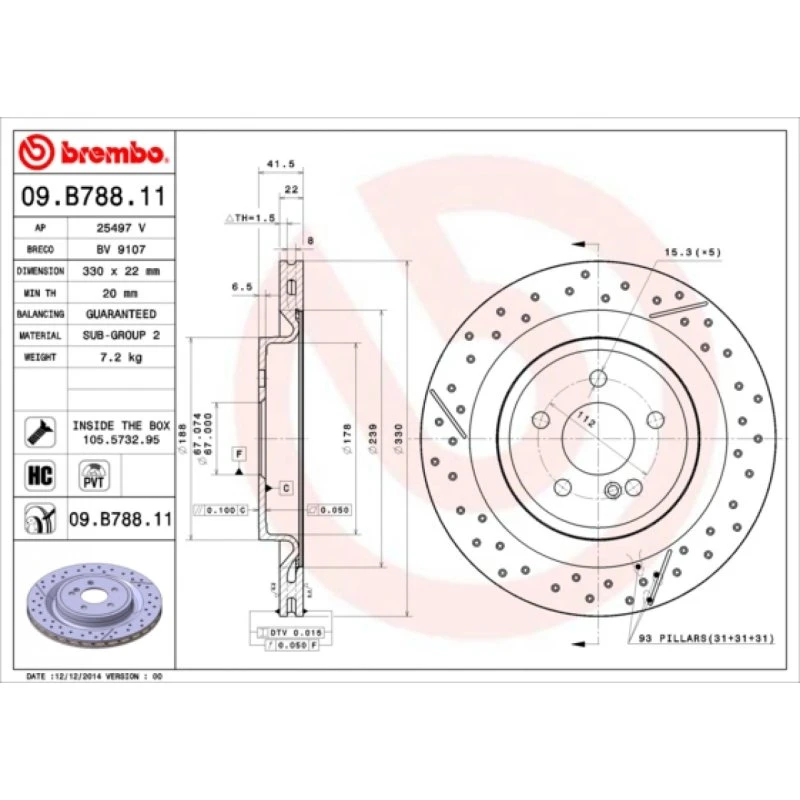 Brembo Bremseskive 09.B788.11 for Mercedes-Benz