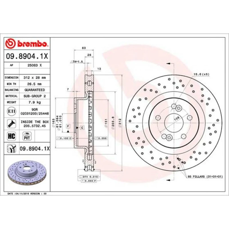 Brembo Bremseskive 09.8904.1X for Renault Clio III & Megane II