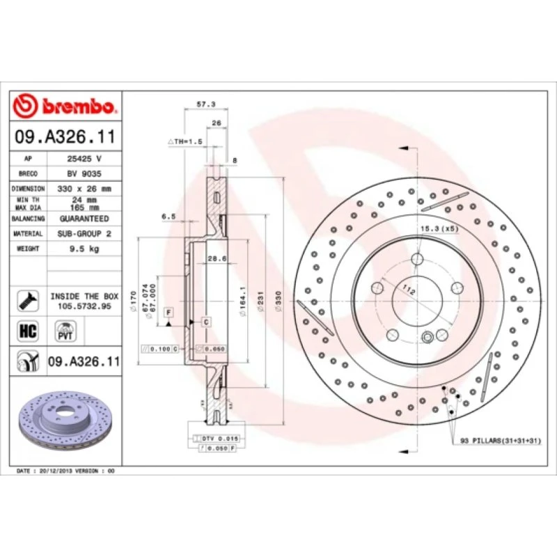 Brembo Bremseskive 09.A326.11 for Mercedes-Benz C-klasse