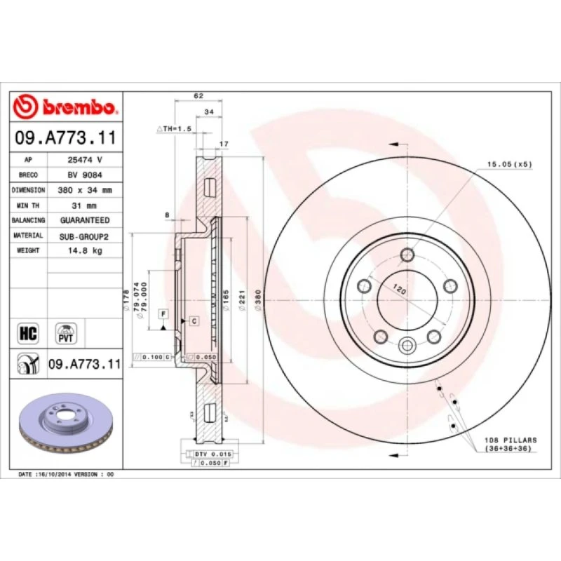Brembo Bremseskive 09.A773.11 for Land Rover