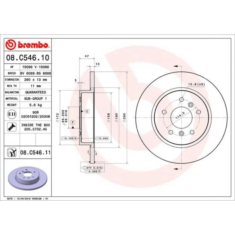 Brembo Bremseskive 08.C546.11 for Renault/Nissan, 13 mm tyk