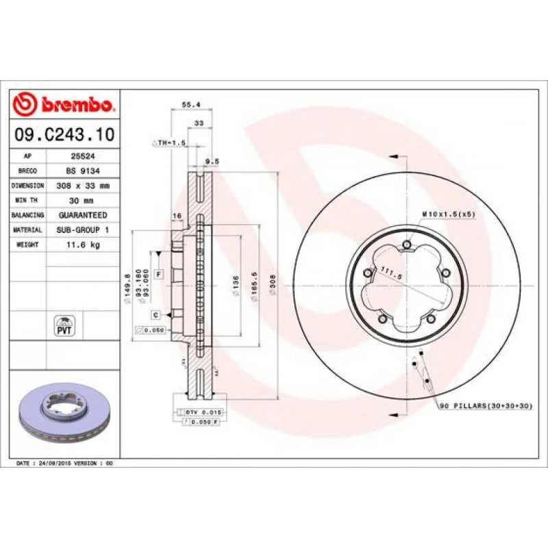 Brembo Bremseskive 09.C243.10 for Ford Transit & Tourneo