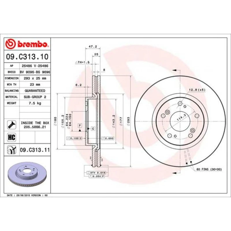 Brembo Bremseskive 09.C313.11 for Honda Accord, Civic, HR-V