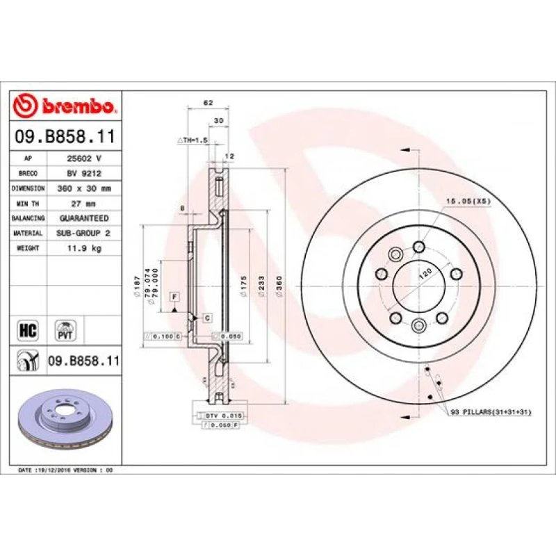 Brembo Bremseskive 09.B858.11 for Land Rover (360 mm)