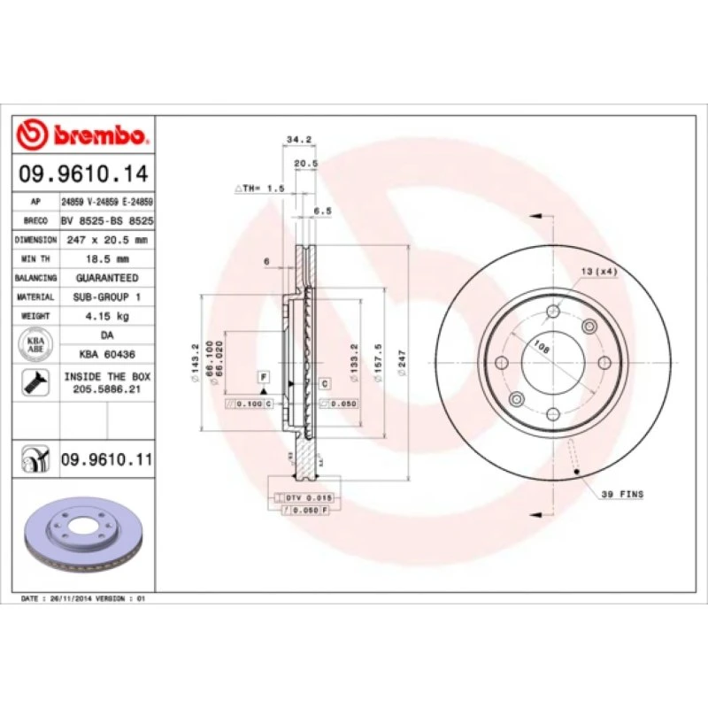 Brembo Bremseskive 09.9610.11 for Peugeot/Citroën