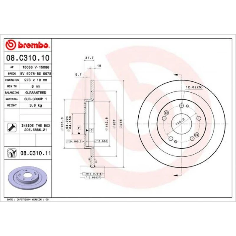 Brembo Bremseskive 08.C310.11 for Honda Civic IX
