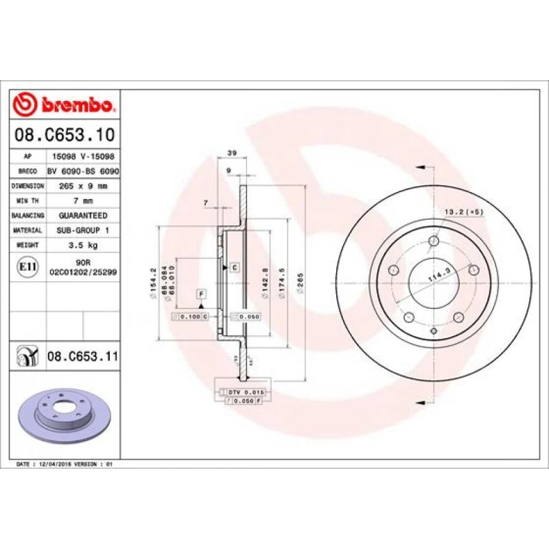 Brembo Bremseskive 08.C653.11 BJS726251B til BMW & Mazda