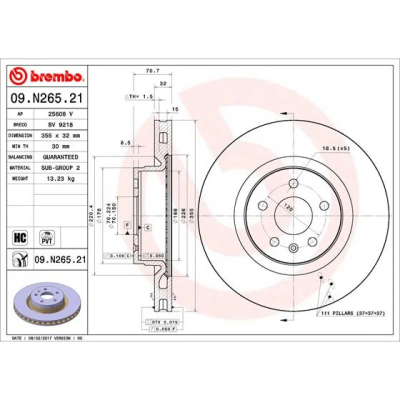 Brembo Bremseskive 09.N265.21 for Tesla Model S/X