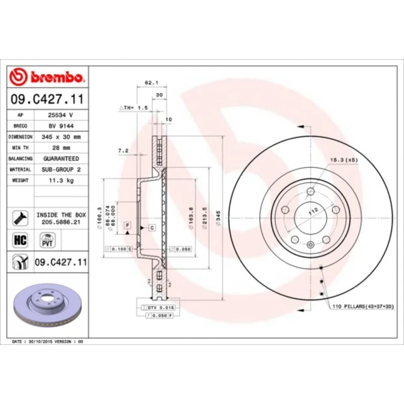 Brembo Bremseskive 09.C427.11 for Audi A6 C7 Allroad