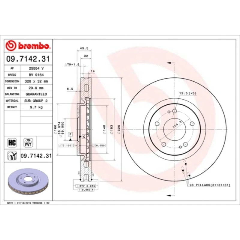 Brembo Bremseskive 09.7142.31 for Mitsubishi Lancer VI/VII