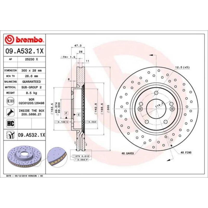 Brembo Bremseskive 09.A532.1X for Hyundai/Kia 16-18"