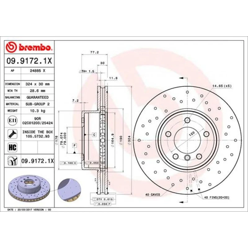 Brembo Bremseskive 09.9172.1X for BMW 5/6-serie