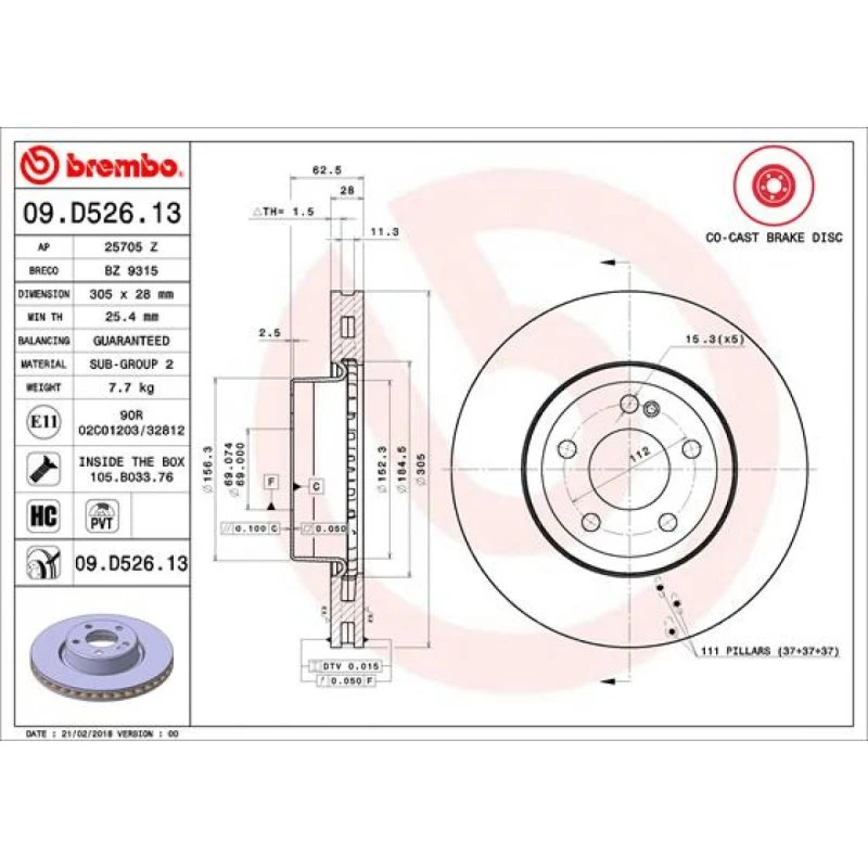 Brembo Bremseskive 09.D526.13 for Mercedes-Benz & BMW