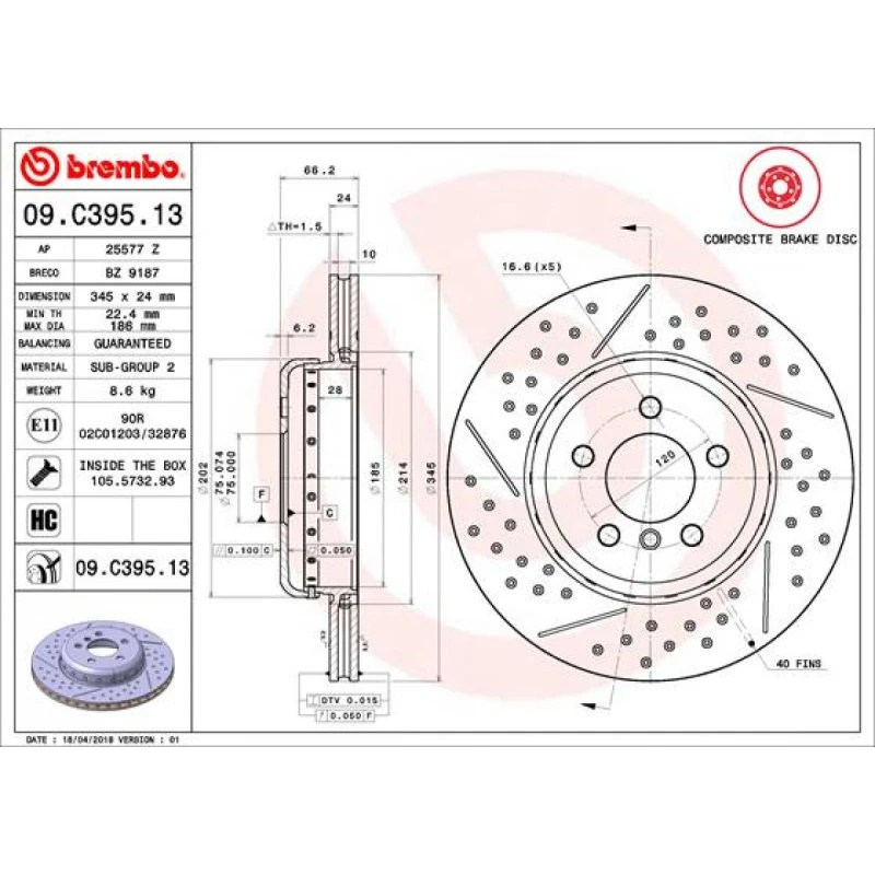 Brembo Bremseskive 09.C395.13 for BMW 3/4-serie